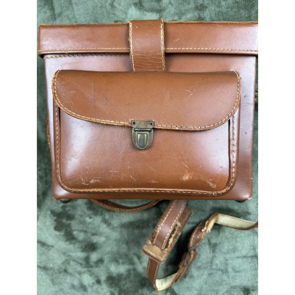 Vintage Top Grain Cowhide Leather Camera Case Satchel USA Brown Shoulder Bag